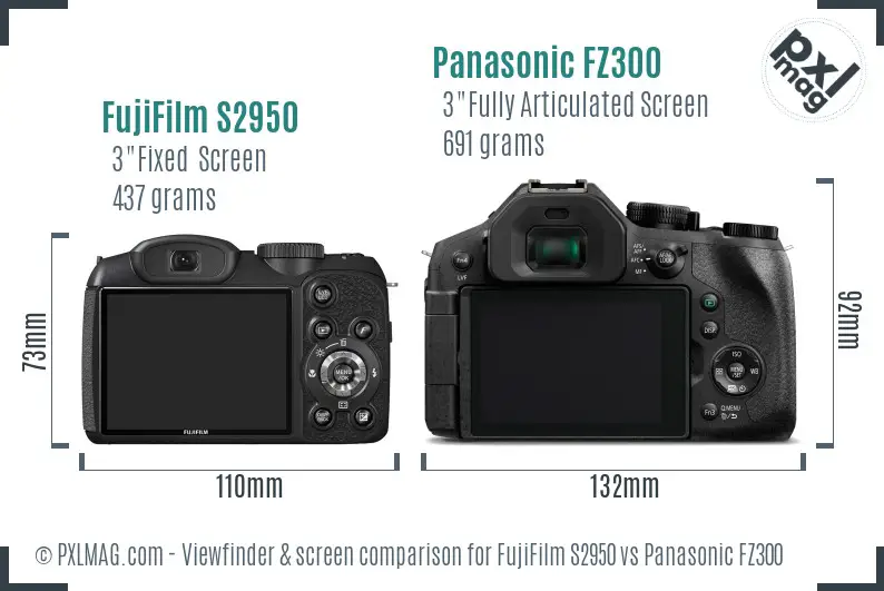FujiFilm S2950 vs Panasonic FZ300 Screen and Viewfinder comparison