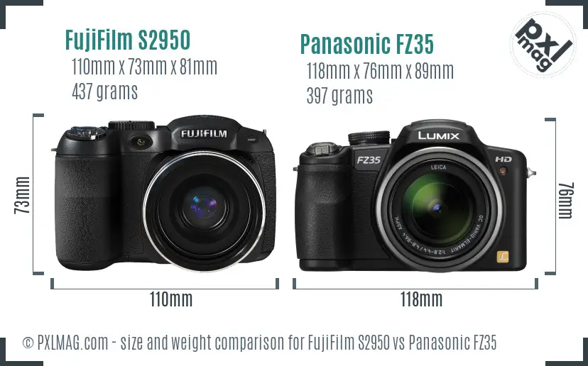FujiFilm S2950 vs Panasonic FZ35 size comparison