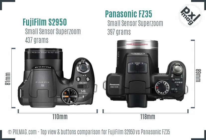 FujiFilm S2950 vs Panasonic FZ35 top view buttons comparison