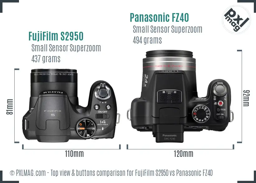 FujiFilm S2950 vs Panasonic FZ40 top view buttons comparison FujiFilm S2950 vs Panasonic FZ40 top view buttons comparison