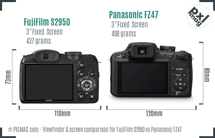 FujiFilm S2950 vs Panasonic FZ47 Screen and Viewfinder comparison
