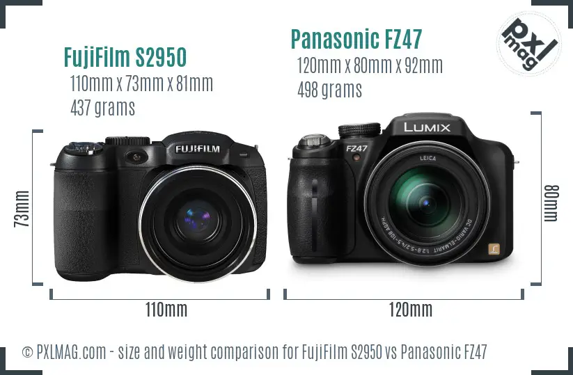 FujiFilm S2950 vs Panasonic FZ47 size comparison