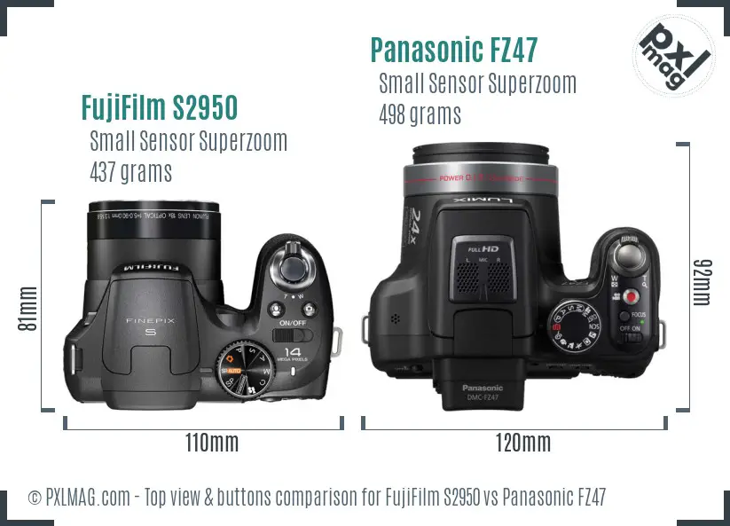 FujiFilm S2950 vs Panasonic FZ47 top view buttons comparison