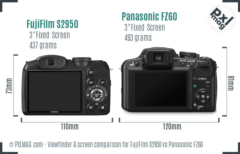 FujiFilm S2950 vs Panasonic FZ60 Screen and Viewfinder comparison FujiFilm S2950 vs Panasonic FZ60 Screen and Viewfinder comparison