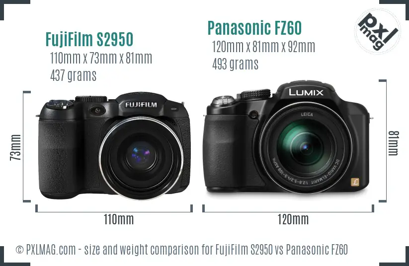 FujiFilm S2950 vs Panasonic FZ60 size comparison FujiFilm S2950 vs Panasonic FZ60 size comparison