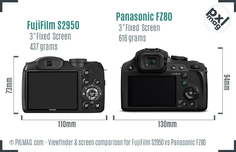 FujiFilm S2950 vs Panasonic FZ80 Screen and Viewfinder comparison