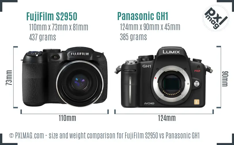 FujiFilm S2950 vs Panasonic GH1 size comparison