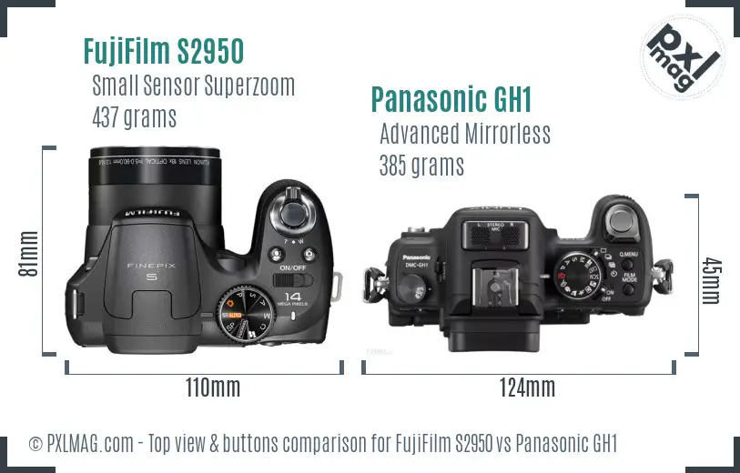 FujiFilm S2950 vs Panasonic GH1 top view buttons comparison