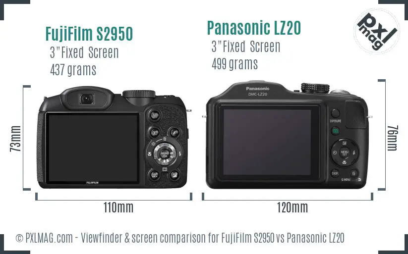 FujiFilm S2950 vs Panasonic LZ20 Screen and Viewfinder comparison