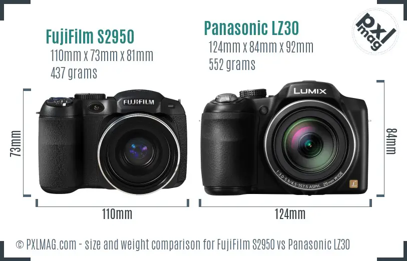 FujiFilm S2950 vs Panasonic LZ30 size comparison