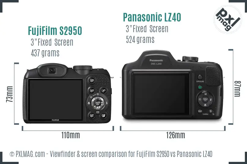 FujiFilm S2950 vs Panasonic LZ40 Screen and Viewfinder comparison