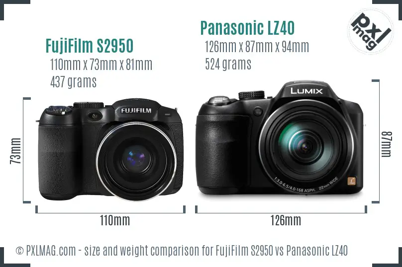 FujiFilm S2950 vs Panasonic LZ40 size comparison