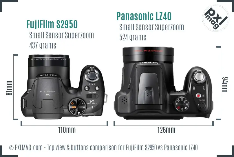 FujiFilm S2950 vs Panasonic LZ40 top view buttons comparison