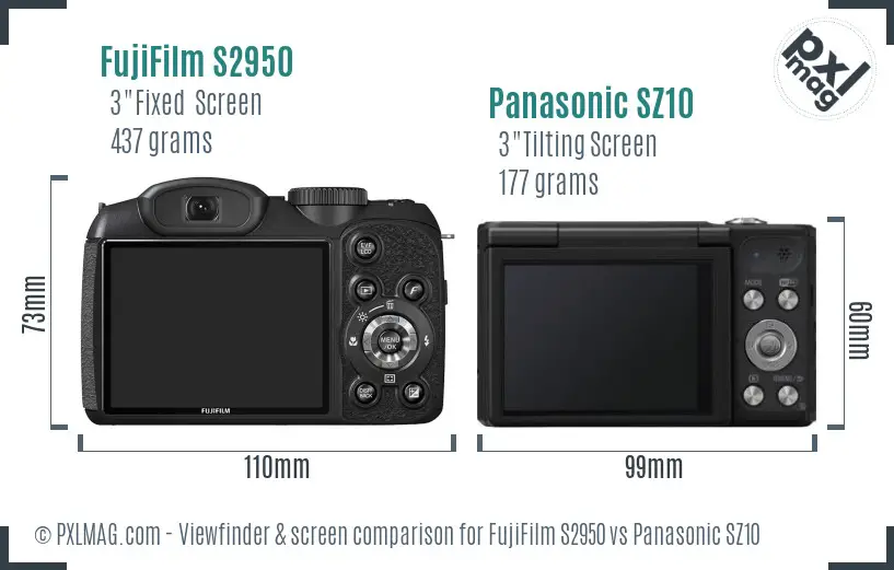FujiFilm S2950 vs Panasonic SZ10 Screen and Viewfinder comparison