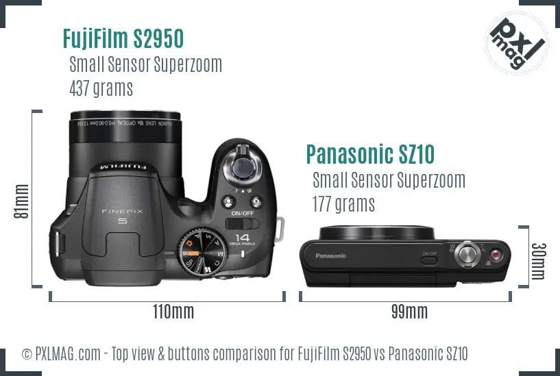 FujiFilm S2950 vs Panasonic SZ10 top view buttons comparison
