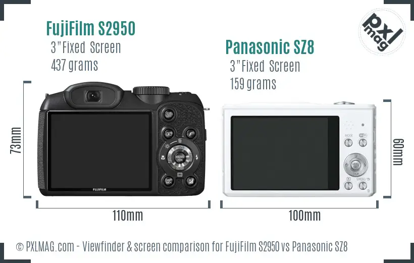 FujiFilm S2950 vs Panasonic SZ8 Screen and Viewfinder comparison