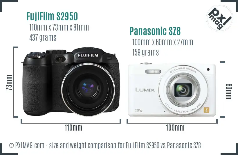 FujiFilm S2950 vs Panasonic SZ8 size comparison FujiFilm S2950 vs Panasonic SZ8 size comparison