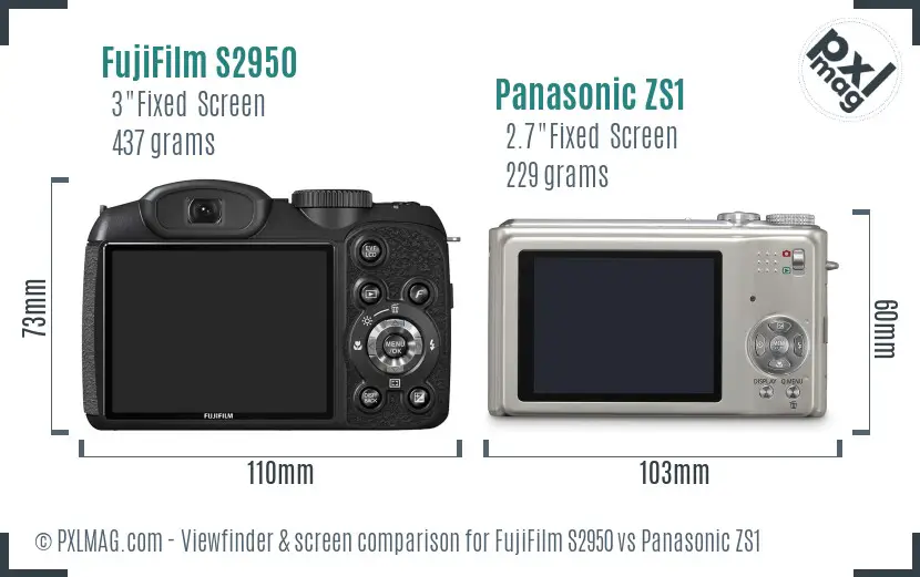 FujiFilm S2950 vs Panasonic ZS1 Screen and Viewfinder comparison