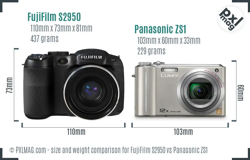 FujiFilm S2950 vs Panasonic ZS1 size comparison