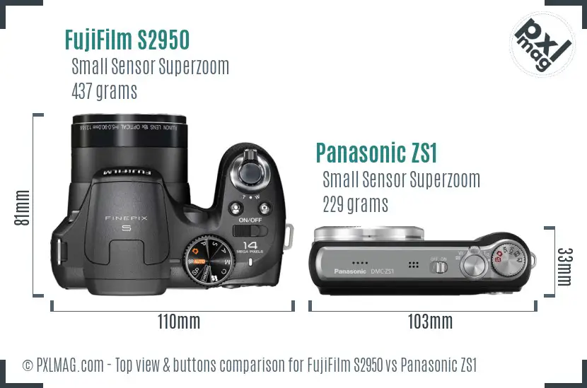 FujiFilm S2950 vs Panasonic ZS1 top view buttons comparison