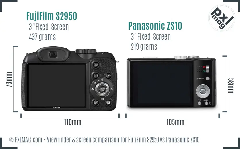 FujiFilm S2950 vs Panasonic ZS10 Screen and Viewfinder comparison