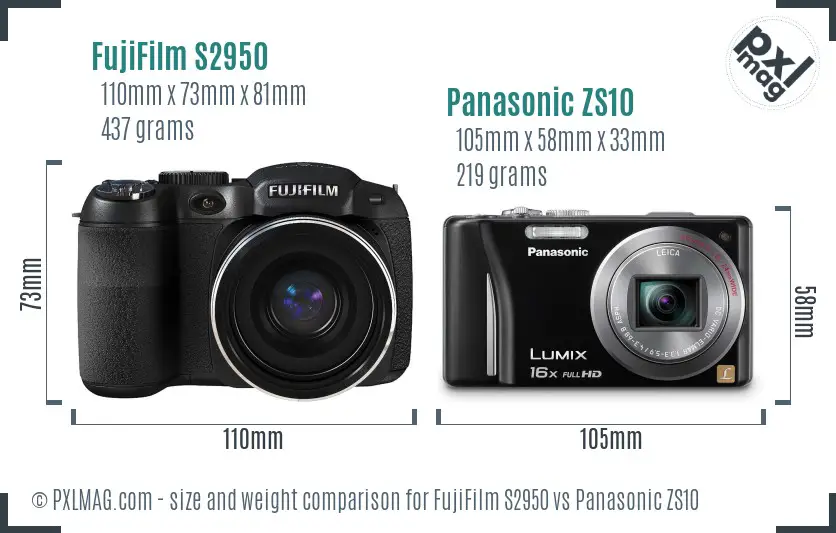FujiFilm S2950 vs Panasonic ZS10 size comparison
