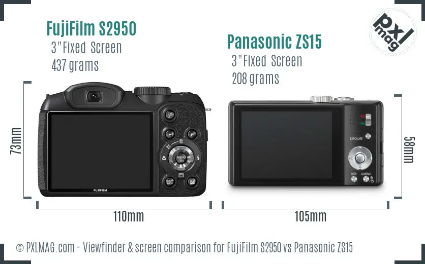 FujiFilm S2950 vs Panasonic ZS15 Screen and Viewfinder comparison