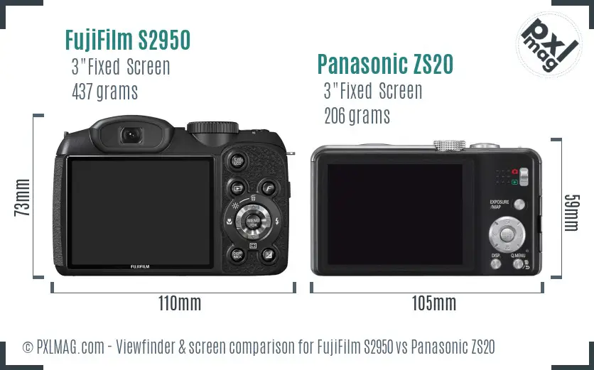 FujiFilm S2950 vs Panasonic ZS20 Screen and Viewfinder comparison