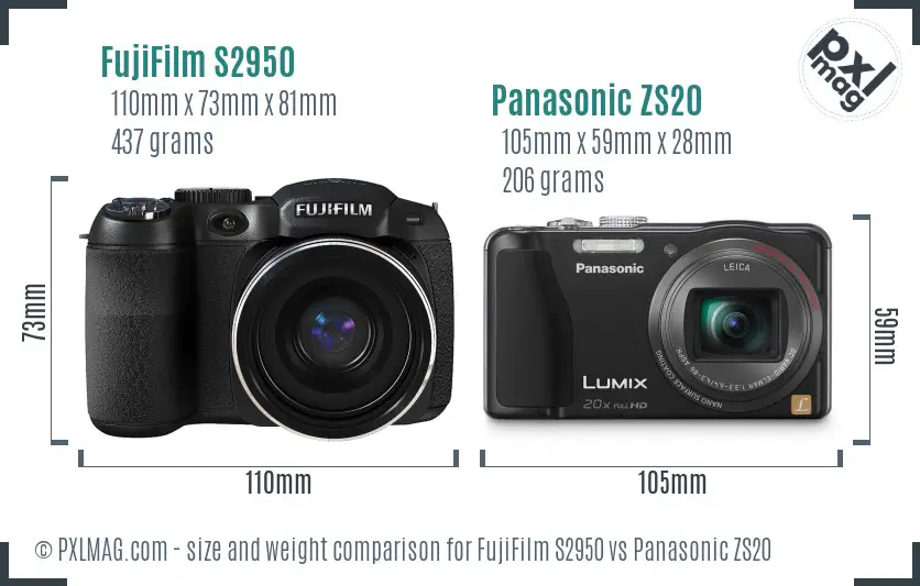FujiFilm S2950 vs Panasonic ZS20 size comparison