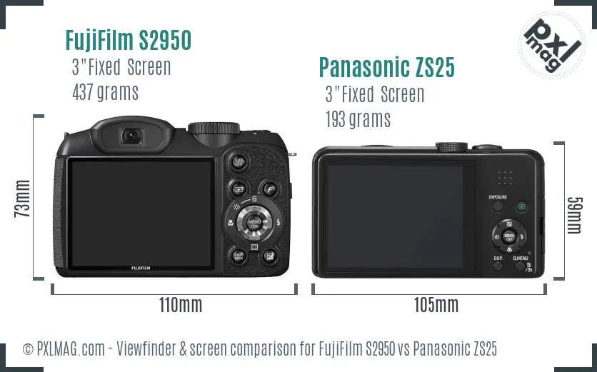 FujiFilm S2950 vs Panasonic ZS25 Screen and Viewfinder comparison