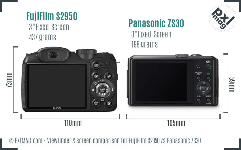 FujiFilm S2950 vs Panasonic ZS30 Screen and Viewfinder comparison