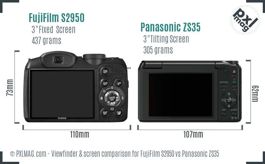 FujiFilm S2950 vs Panasonic ZS35 Screen and Viewfinder comparison