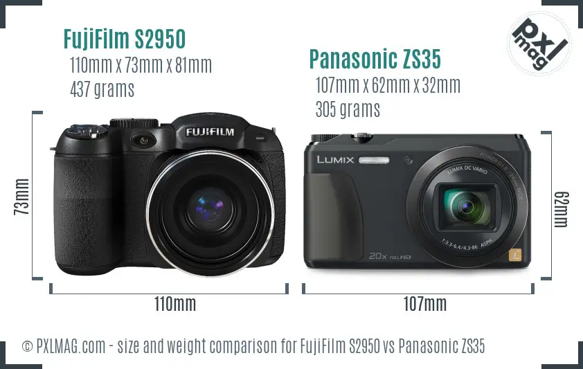 FujiFilm S2950 vs Panasonic ZS35 size comparison