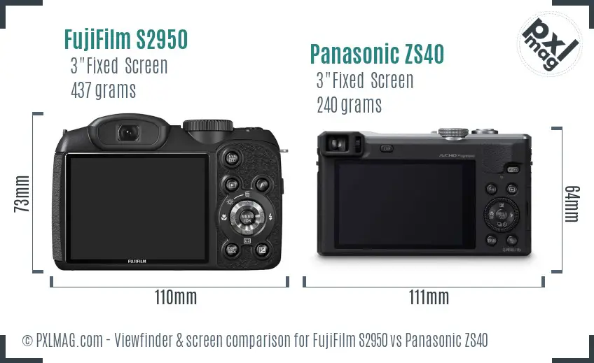 FujiFilm S2950 vs Panasonic ZS40 Screen and Viewfinder comparison