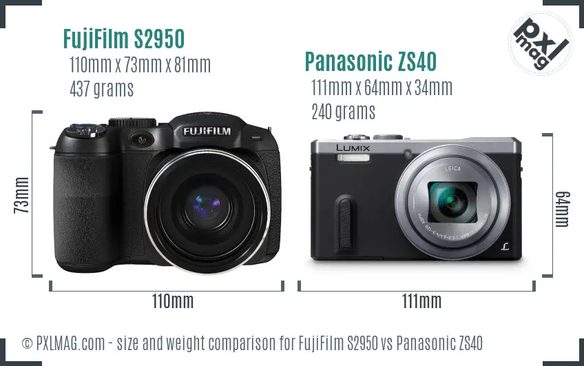 FujiFilm S2950 vs Panasonic ZS40 size comparison