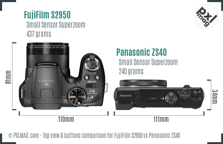 FujiFilm S2950 vs Panasonic ZS40 top view buttons comparison