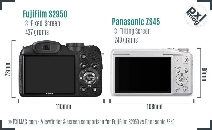 FujiFilm S2950 vs Panasonic ZS45 Screen and Viewfinder comparison