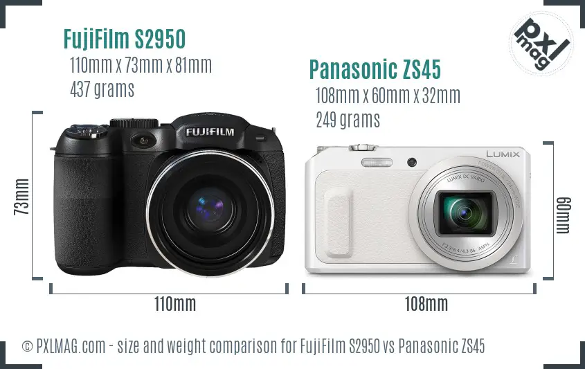 FujiFilm S2950 vs Panasonic ZS45 size comparison