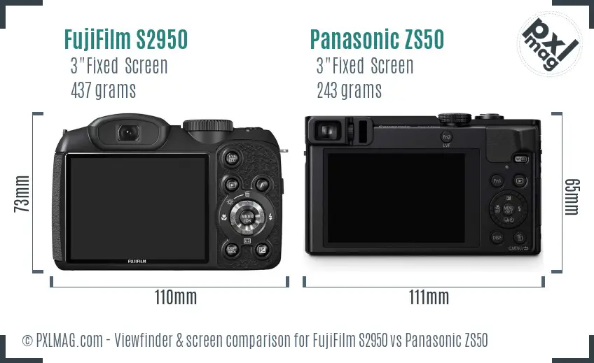 FujiFilm S2950 vs Panasonic ZS50 Screen and Viewfinder comparison