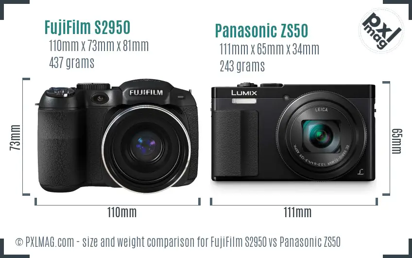 FujiFilm S2950 vs Panasonic ZS50 size comparison