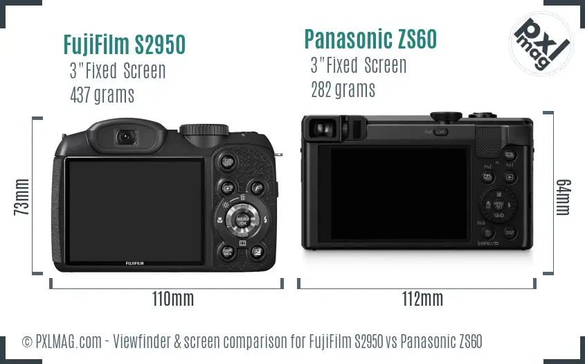FujiFilm S2950 vs Panasonic ZS60 Screen and Viewfinder comparison