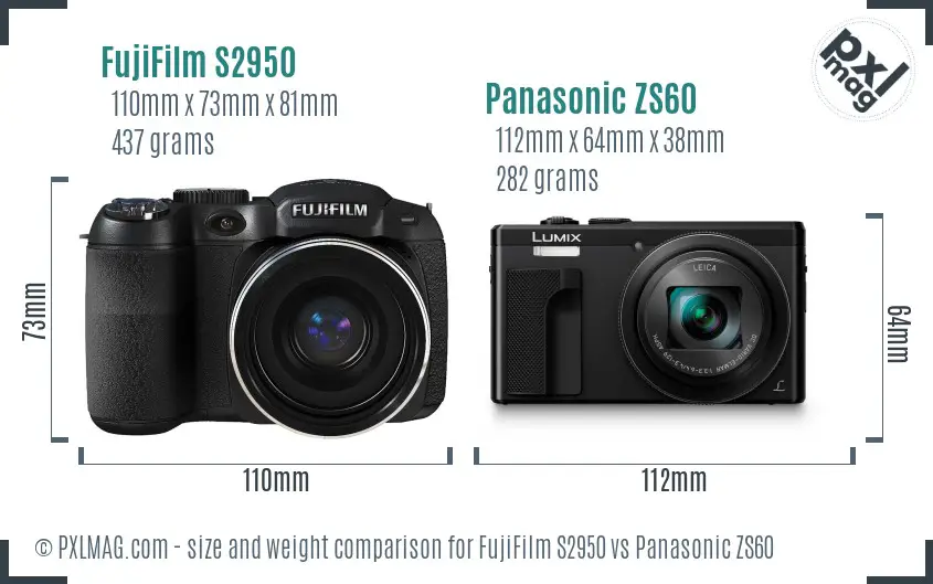 FujiFilm S2950 vs Panasonic ZS60 size comparison