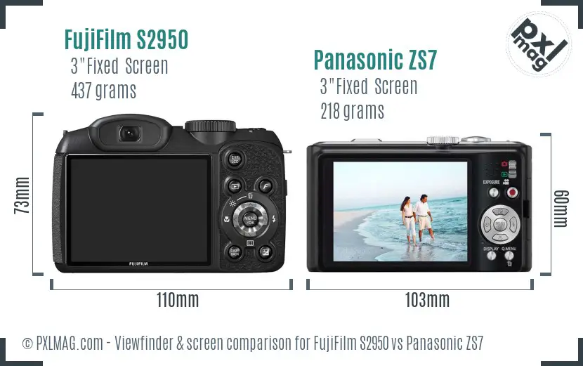 FujiFilm S2950 vs Panasonic ZS7 Screen and Viewfinder comparison