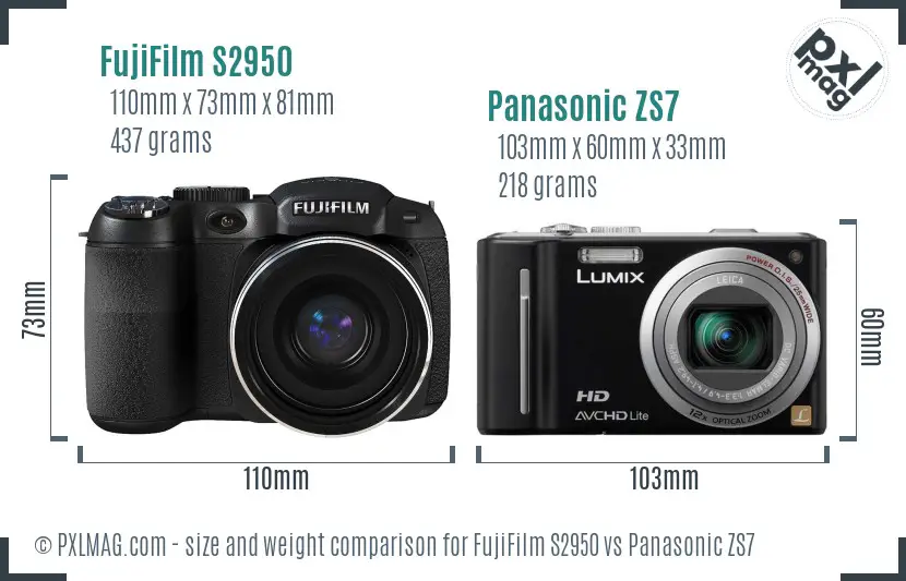 FujiFilm S2950 vs Panasonic ZS7 size comparison