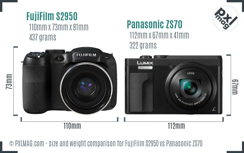 FujiFilm S2950 vs Panasonic ZS70 size comparison