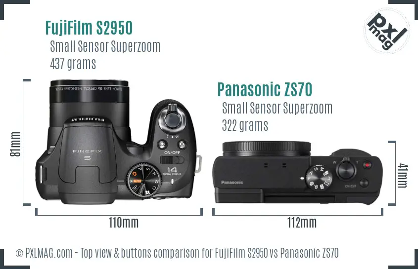 FujiFilm S2950 vs Panasonic ZS70 top view buttons comparison