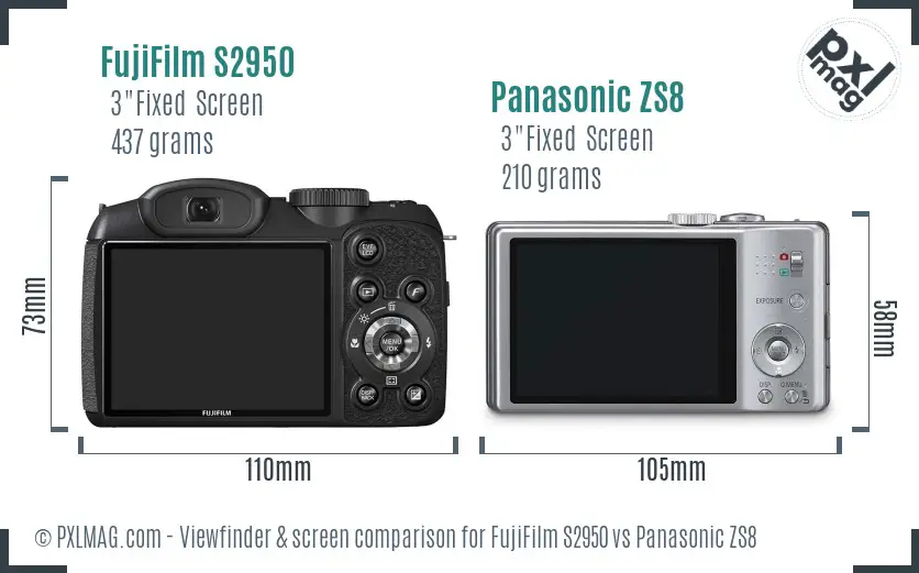 FujiFilm S2950 vs Panasonic ZS8 Screen and Viewfinder comparison