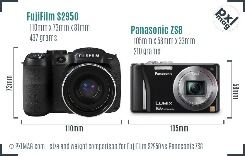 FujiFilm S2950 vs Panasonic ZS8 size comparison