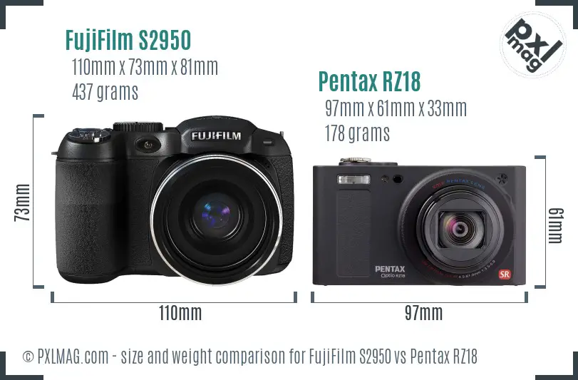 FujiFilm S2950 vs Pentax RZ18 size comparison