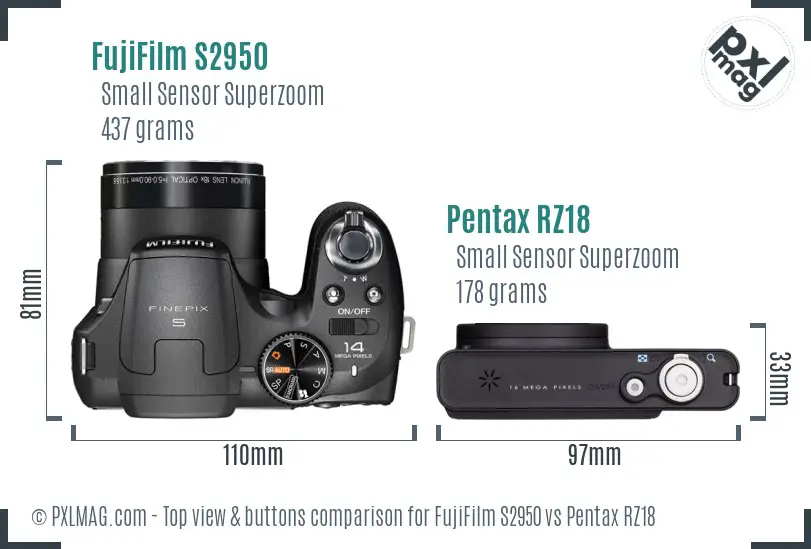 FujiFilm S2950 vs Pentax RZ18 top view buttons comparison